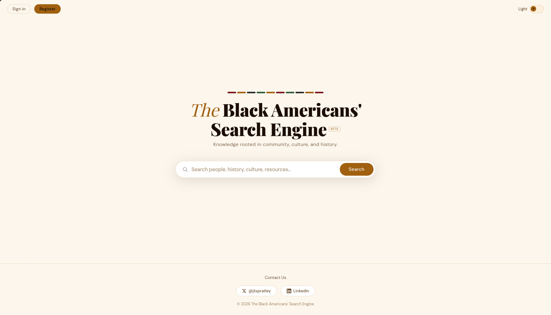 Black Americans' Search Engine Homepage Black Americans' Search Engine (BASE) homepage showing the search bar and essential features