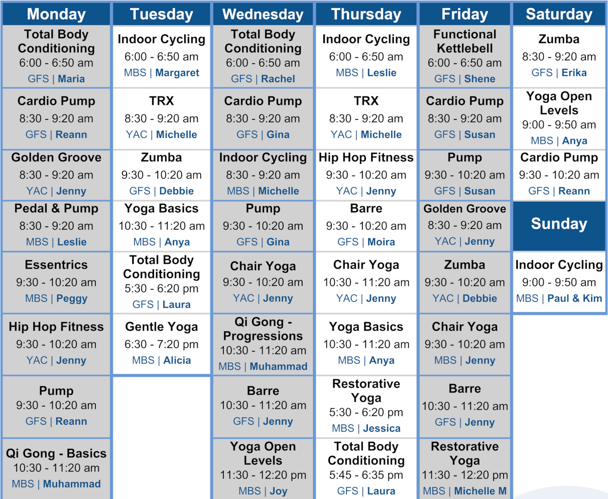 Various group exercise classes available at the Center of Clayton