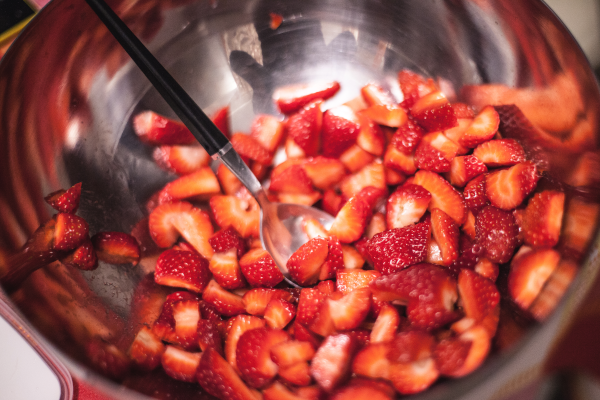Strawberries Diced strawberries in a silver bowl from Pixel.la Free Stock Photos