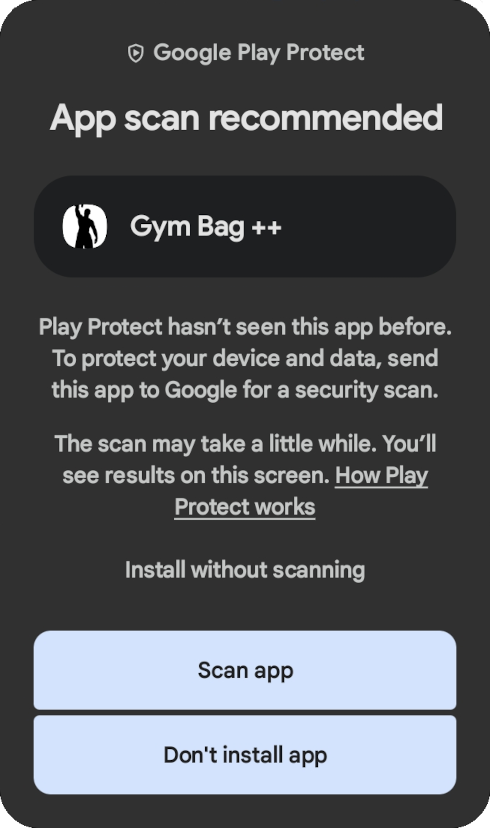 Google Play Protect asks to scan the app pre-installation