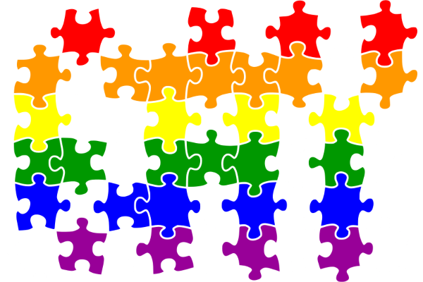 GAY 'GAY' in LGBT flag puzzle pieces