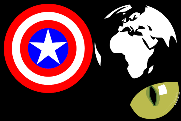 Marvel Films Captain America shield, Africa, and an eye