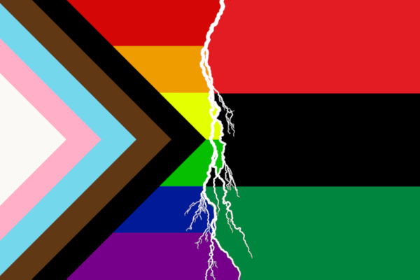 LGBT Pride Progress and Pan-African Flags LGBT Pride Progress flag fades into Pan-African flag